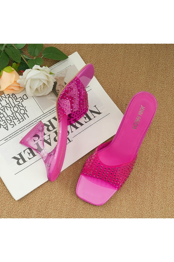 Clear Sexy Slip on Heeled Sandals Chunky Heel