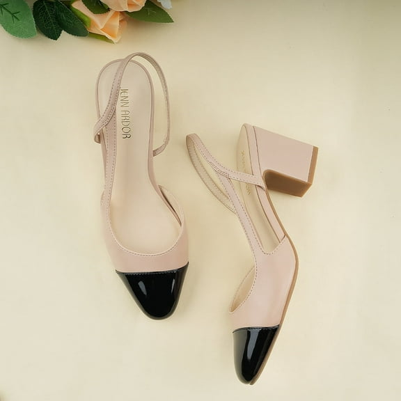 JENN ARDOR Closed Toe Chunky Heels Slingback Pumps Block Dress Shoes Women Comfort Classic Splicing Pointy Cap Toe Low Heels Sandals 2.5 inch