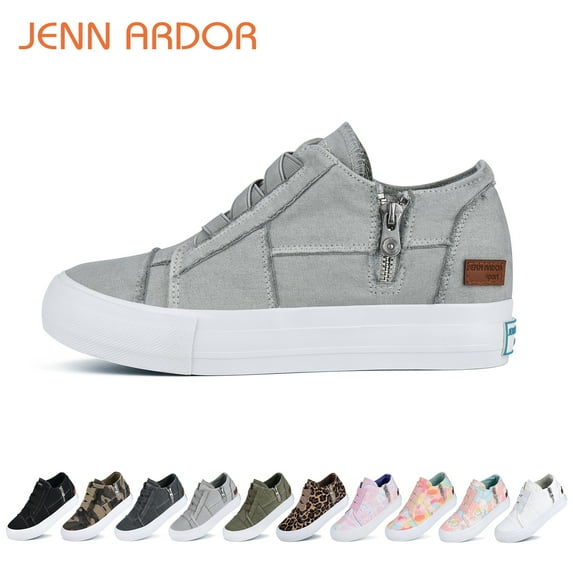 JENN ARDOR Fashion Wedge Sneakers for Women Platform Wedge Sneakers Hidden Wedge Canvas Shoes Casual Booties Slip On Walking Shoes Zipper Platform Sneakers