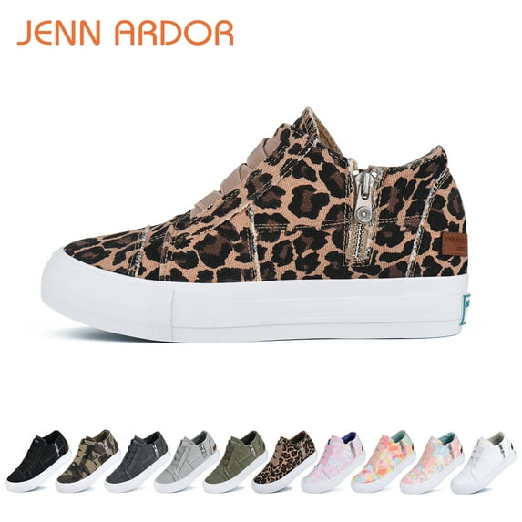 JENN ARDOR Fashion Wedge Sneakers for Women Platform Wedge Sneakers Hidden Wedge Canvas Shoes Casual Booties Slip On Walking Shoes Zipper Platform Sneakers