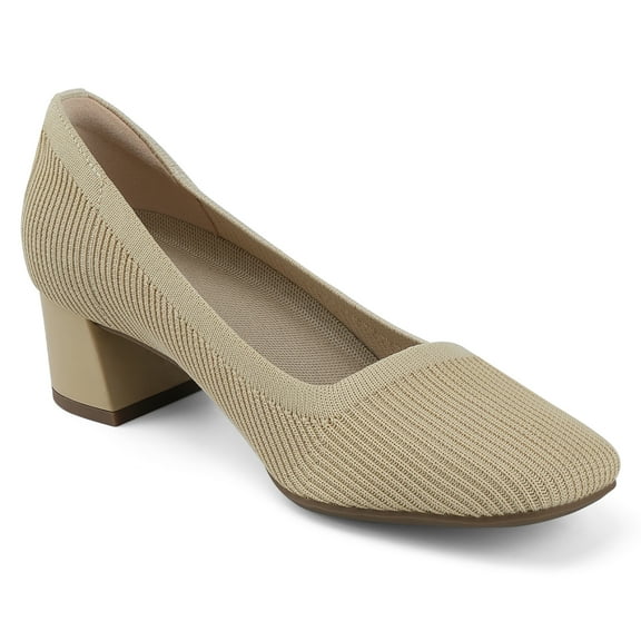 JENN ARDOR Low Chunky Heels Dress Shoes for Women Comfortable Knit Block Heeled Pumps Square Closed Toe Dressy Casual Wedding Party Prom Office Work Slip on Shoes