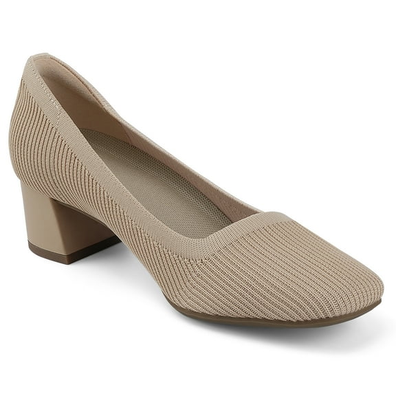 JENN ARDOR Low Chunky Heels Dress Shoes for Women Comfortable Knit Block Heeled Pumps Square Closed Toe Dressy Casual Wedding Party Prom Office Work Slip on Shoes