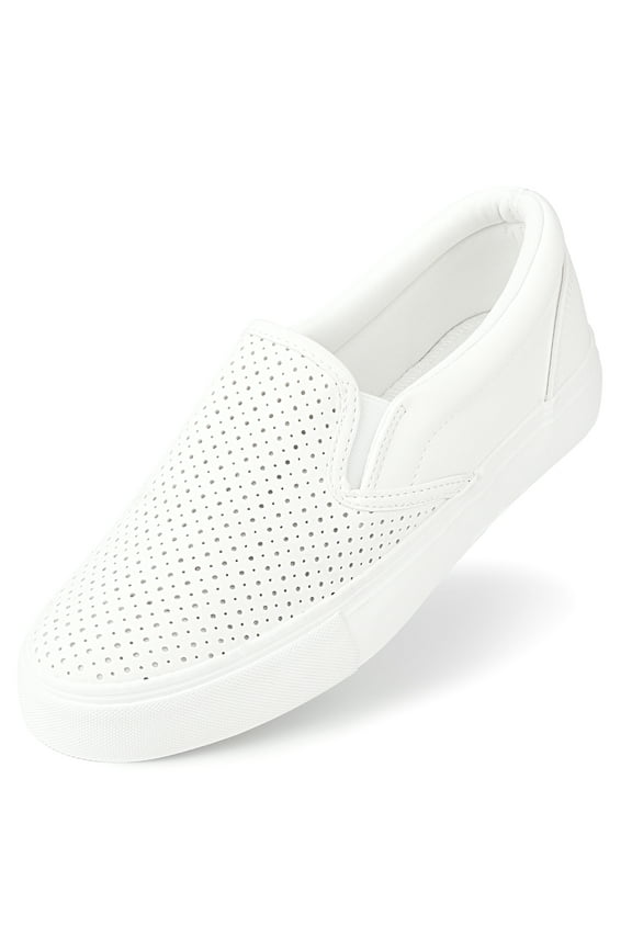 Perforated Slip on Shoes for Women Fashion Sneakers Memory Foam Cushioned Insole Walking Shoes Women Comfortable Loafers Flats Shoes