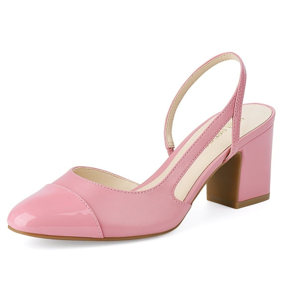 JENN ARDOR Slingback Heels for Women, Classic Low Block Heel Pumps Square Closed Toe Dress Pumps Ankle Strap Splicing Color Chunky Heels Comfort Wedding Shoes 2.5 inch