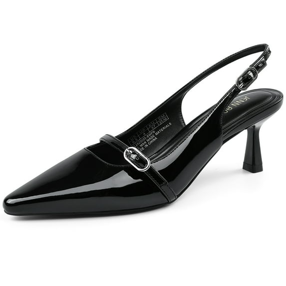 JENN ARDOR Slingback Kitten Low Heels Pointed Closed Toe Buckle Strap Dress Shoes Wedding Work Pumps