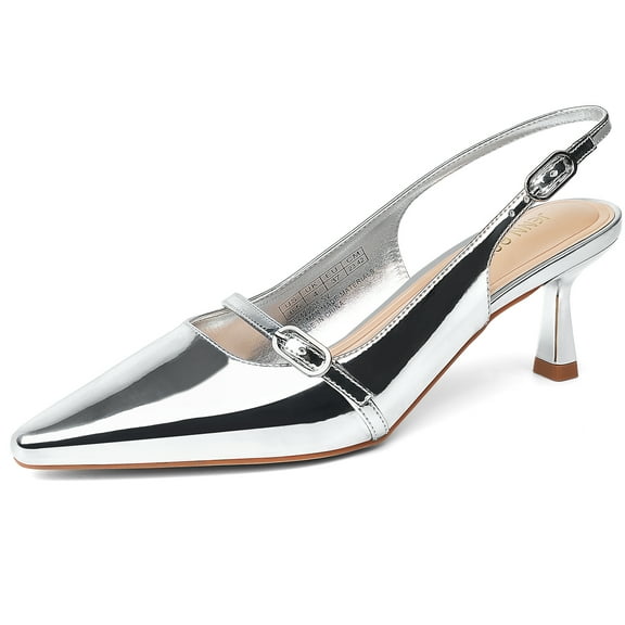 JENN ARDOR Slingback Kitten Low Heels Pointed Closed Toe Buckle Strap Dress Shoes Wedding Work Pumps