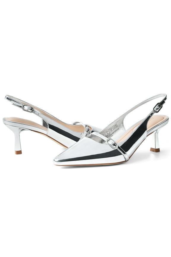 Slingback Kitten Low Heels Pointed Closed Toe Buckle Strap Dress Shoes Wedding Work Pumps