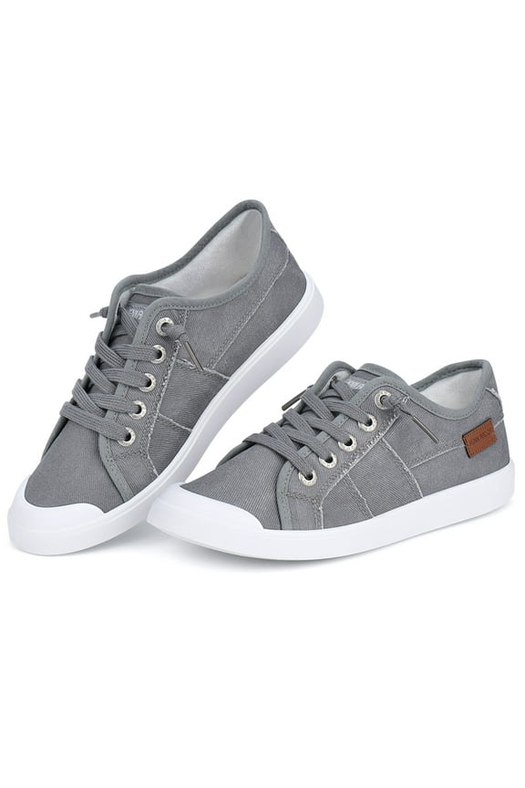Slip on Sneakers for Women Low-top Canvas Flat Shoes Light Gray Size 10