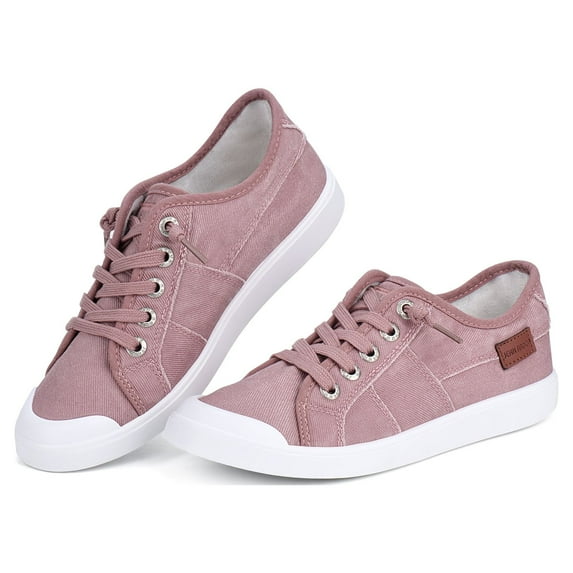 Slip on Sneakers for Women Low-top Canvas Flat Shoes Pink Size 10