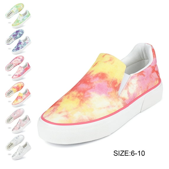 Slip-on Sneakers for Women Yellow Canvas Flat Shoes Casual Shoes Size 8