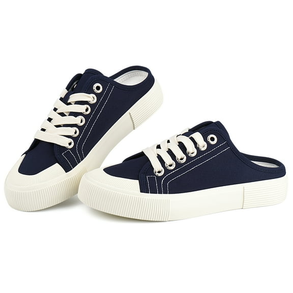 JENN ARDOR Women Canvas Mules Memory Foam Clipper Fashion Sneakers Comfortable Slip-On Mule Low Top Backless Holiday Walking Shoes