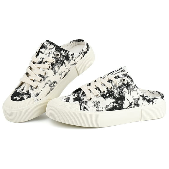 JENN ARDOR Women Canvas Mules Memory Foam Clipper Fashion Sneakers Comfortable Slip-On Mule Low Top Backless Holiday Walking Shoes