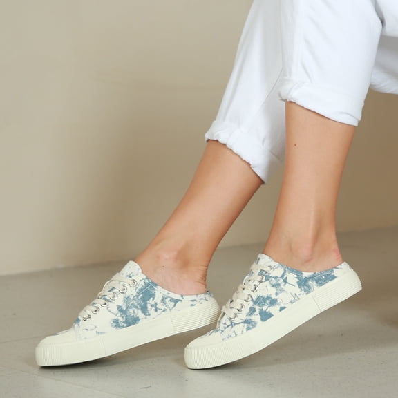 JENN ARDOR Women Canvas Mules Memory Foam Clipper Fashion Sneakers Comfortable Slip-On Mule Low Top Backless Holiday Walking Shoes