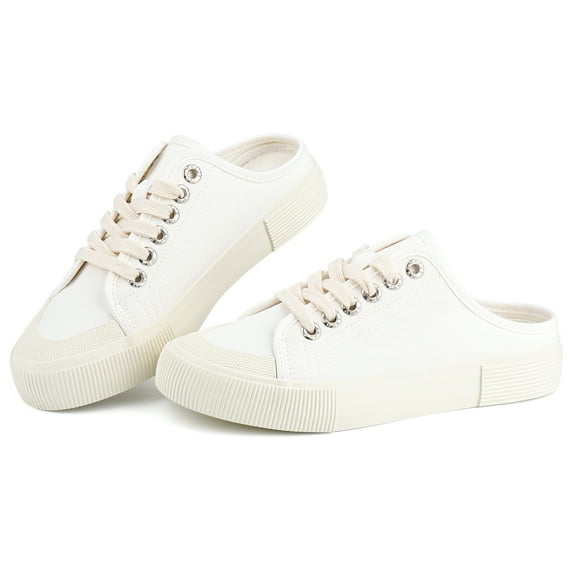 JENN ARDOR Women Canvas Mules Memory Foam Clipper Fashion Sneakers Comfortable Slip-On Mule Low Top Backless Holiday Walking Shoes