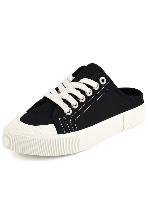 Women Canvas Mules Sneakers Backless Slipper Canvas Shoes Slip on Walking Flats Shoes for Women