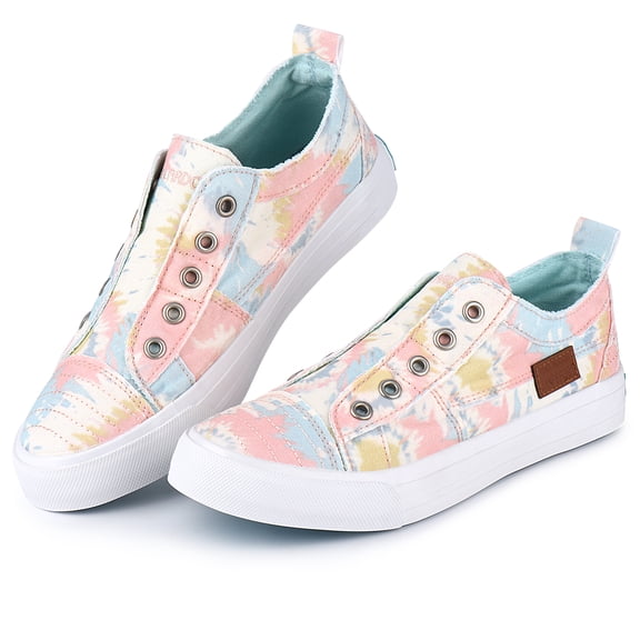 JENN ARDOR Women Fashion Canvas Sneakers Slip On Shoes with Elastic Low Top Casual Walking Shoes Flats