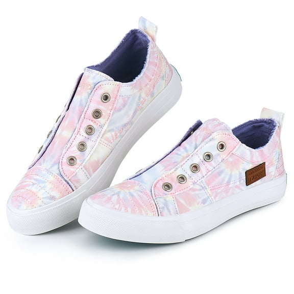 JENN ARDOR Women Fashion Canvas Sneakers Slip On Shoes with Elastic Low Top Casual Walking Shoes Flats