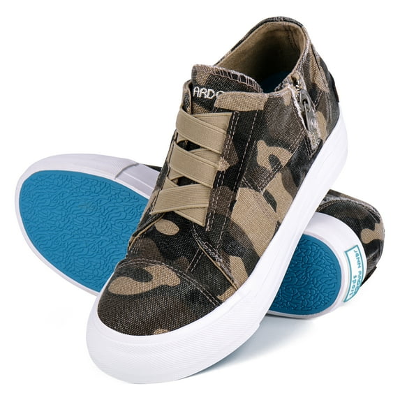 JENN ARDOR Women Slip On Canvas Shoes Fashion Platform Low Top Wedge Sneakers with Zipper Classic Casual Booties Comfortable,Camouflage