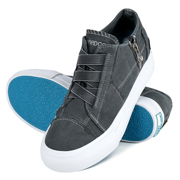 JENN ARDOR Women Slip On Canvas Shoes Fashion Platform Low Top Wedge Sneakers with Zipper Classic Casual Booties Comfortable,Grey