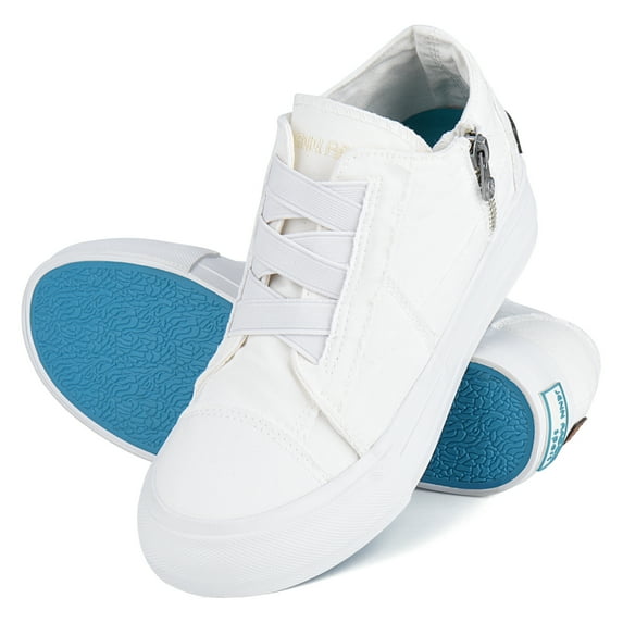 JENN ARDOR Women Slip On Canvas Shoes Fashion Platform Low Top Wedge Sneakers with Zipper Classic Casual Booties Comfortable,White