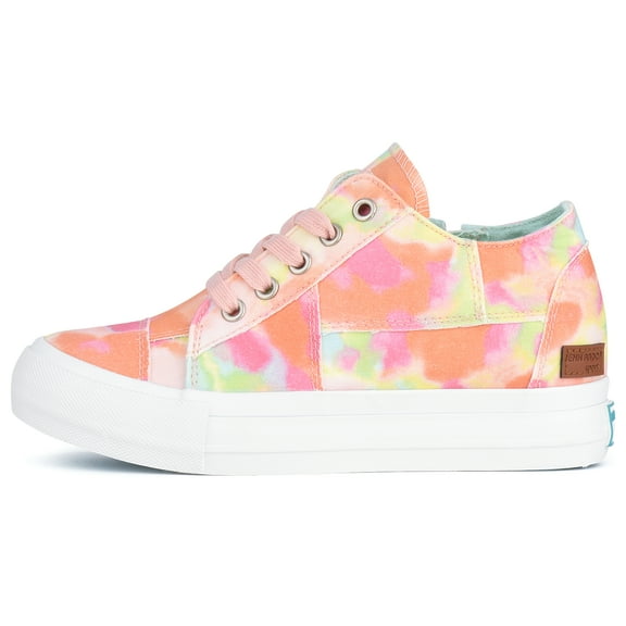 JENN ARDOR Women Sneakers Low Top Slip On Lace up Shoes Platform Wedge Sneakers Fashion Zipper Decor Canvas Flats Walking Running Shoes Size 6-10,Orange Pattern