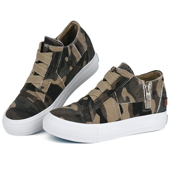 JENN ARDOR Women Wedge Sneakers Hidden Platform Canvas Shoes Fashion Zipper Flats Comfort Walking Tennis Shoes Lightweight