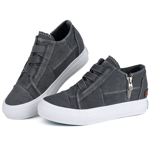 JENN ARDOR Women's Canvas Casual Shoes Lace Up Classic Splicing Platform Slip-On Low Top Sneakers Rubber Sole Wedge Low Top Fashion Sneakers With Zipper