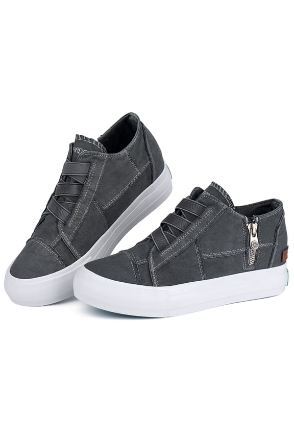 Women's Canvas Casual Shoes Lace Up Classic Splicing Platform Slip-On Low Top Sneakers Rubber Sole Wedge Low Top Fashion Sneakers With Zipper