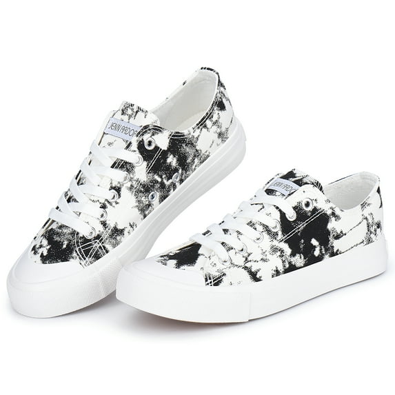 JENN ARDOR Women's Canvas Shoes Lace Up Casual Sneakers Low Top Slip On Athletic Shoes, Floral Black, Size 6.5
