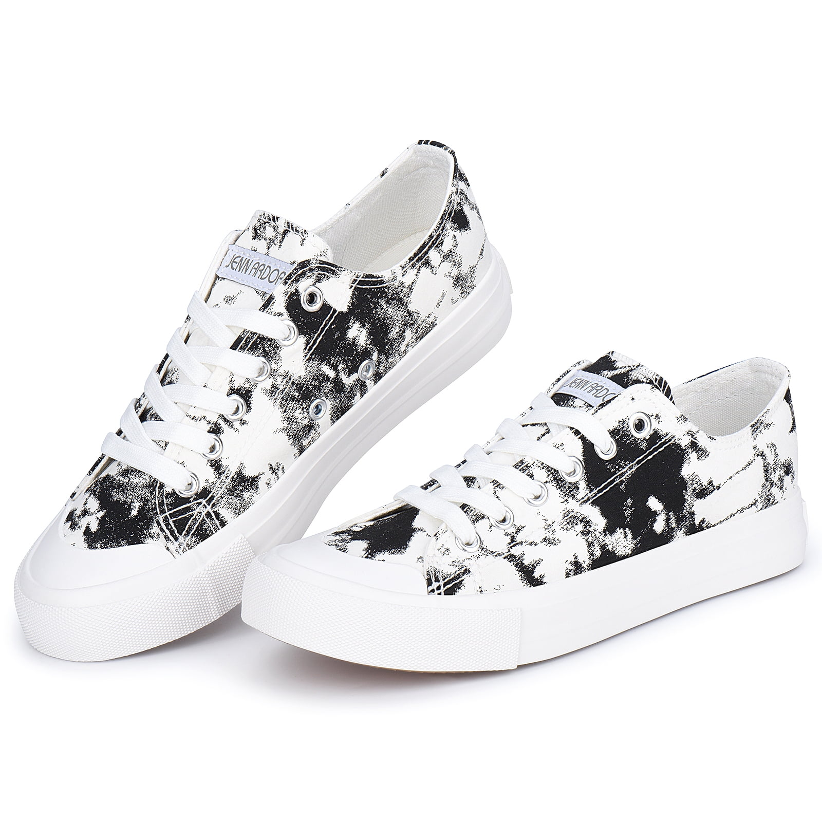 Women’s Canvas Low Top Sneaker Lace-up Classic Casual Shoes Platform Fashion Flats for Walking Running Hiking, Floral Black, Size 6