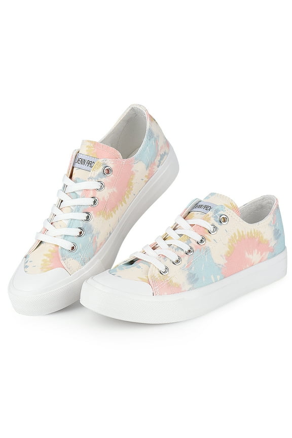 Women’s Canvas Low Top Sneaker Lace-up Classic Casual Shoes Platform Fashion Flats for Walking Running Hiking, Tie-dye Blue, Size 7.5