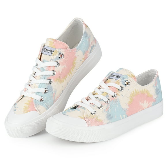 JENN ARDOR Women’s Canvas Low Top Sneaker Lace-up Classic Casual Shoes Platform Fashion Flats for Walking Running Hiking, Tie-dye Blue, Size 8