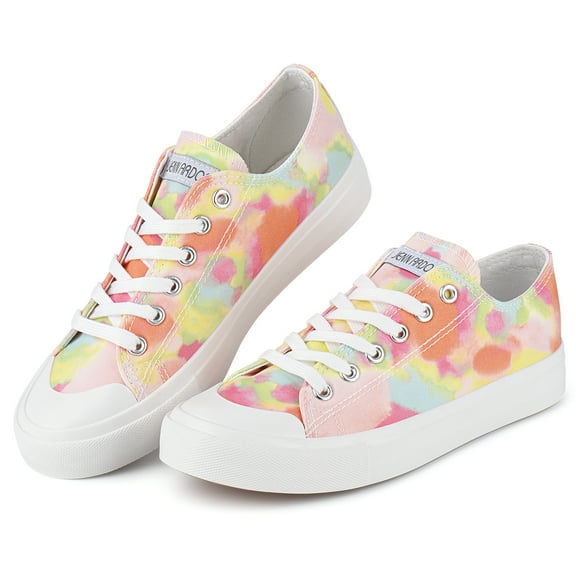 JENN ARDOR Women’s Canvas Low Top Sneaker Lace-up Classic Casual Shoes Platform Fashion Flats for Walking Running Hiking, Tie-dye Orange, Size 7