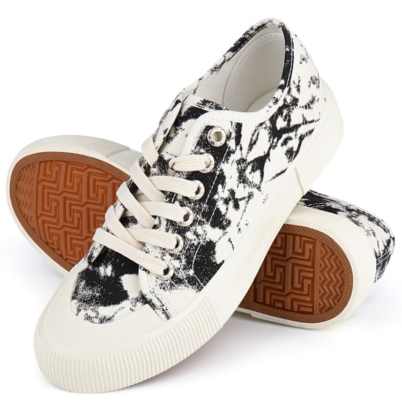 JENN ARDOR Women's Canvas Sneakers Low Cut Lace Up Slip On Fashion Walking Shoes Comfortable Breathable Lightweight Flats
