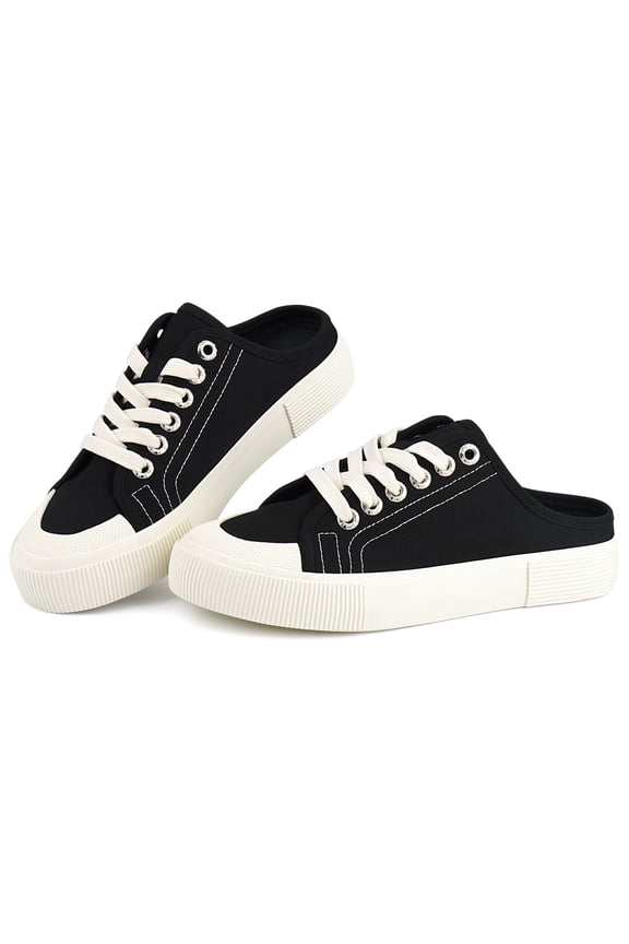 Women's Canvas Mules Shoes Backless Fashion Sneakers Slipper Low Top Slip-On Flats Shoes 8 White