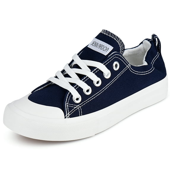 JENN ARDOR Women's Canvas Shoes Flat Sneakers Lace Up Shoes Walking Scrunch Back Sneakers