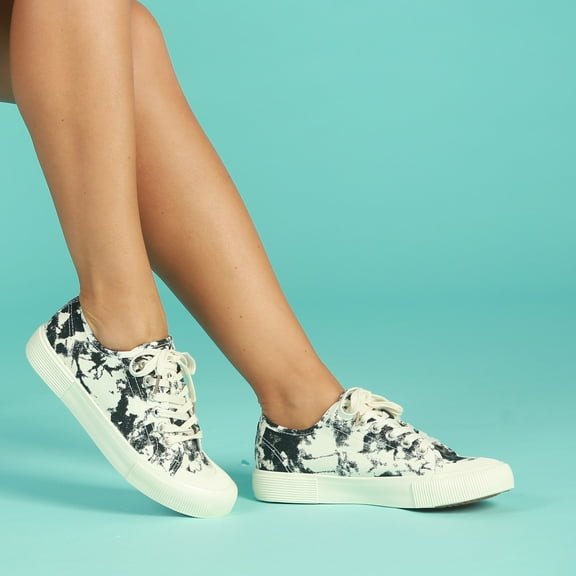 JENN ARDOR Women's Canvas Sneakers Low Cut Lace Up Slip On Fashion Walking Shoes Comfortable Breathable Lightweight Flats