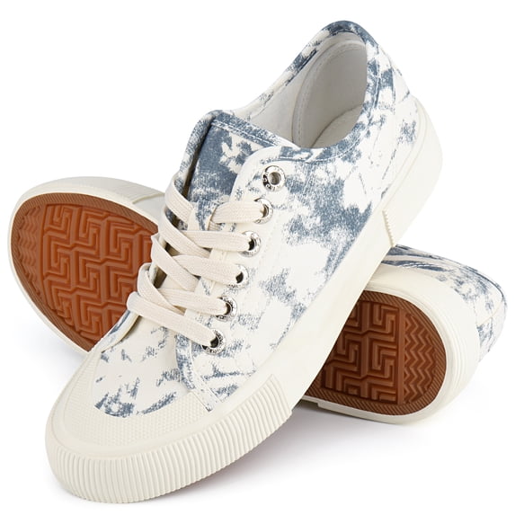 JENN ARDOR Women's Canvas Sneakers Low Cut Lace Up Slip On Fashion Walking Shoes Comfortable Breathable Lightweight Flats