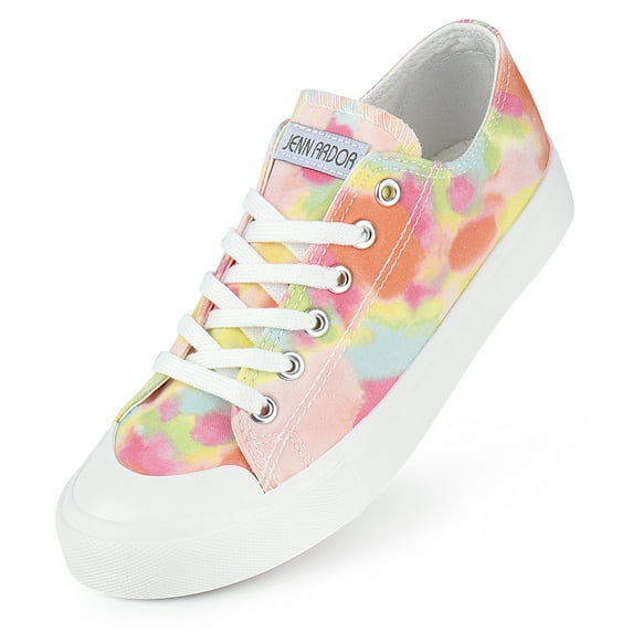 JENN ARDOR Women's Canvas Shoes Low-Top Lace-Up Flats Fashionable and Comfortable Sneakers