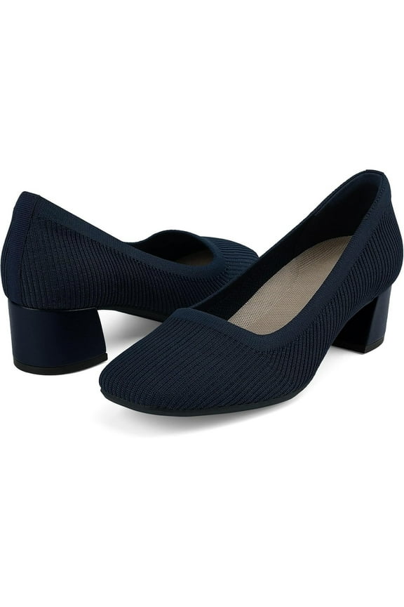 Women's Chunky Block Heels Knit Square Closed Toe Pumps