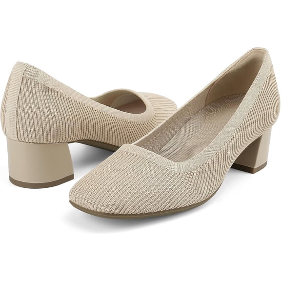 JENN ARDOR Women's Chunky Block Heels Knit Square Closed Toe Pumps