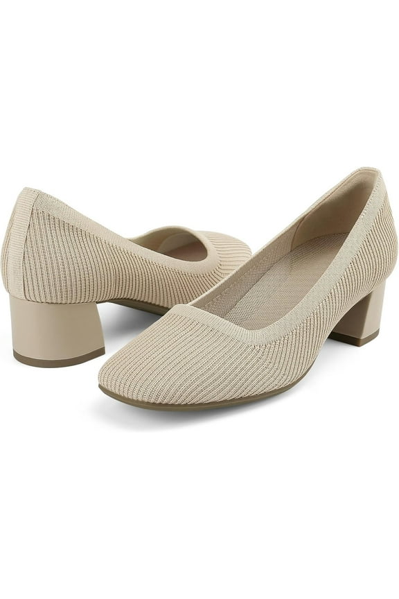 Chunky Low Heels Women Comfortable Knit Block Heeled Pumps Square Closed Toe Dressy Casual Wedding Party Prom Office Work Slip on Shoes