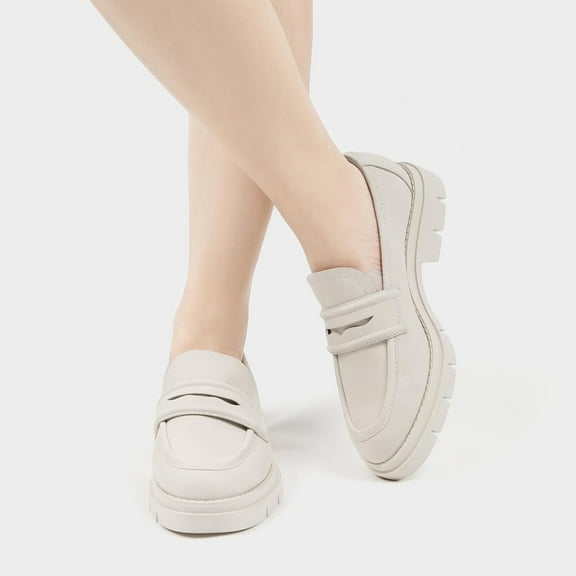 JENN ARDOR Women's Chunky Loafers Slip On Lug Sole Penny Loafer Comfort Casual Round Toe Mid Heels Platform Work Shoes