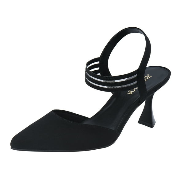 JENN ARDOR Women's Closed Toe Kitten Heels Slingback Pumps Elastic Ankle Strap Sandals Pointed Toe Wedding Prom Dress Shoes