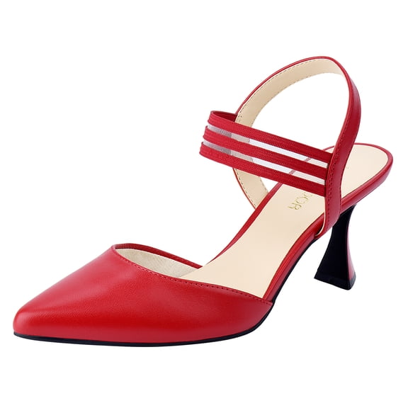 JENN ARDOR Women's Closed Toe Kitten Heels Slingback Pumps Elastic Ankle Strap Sandals Pointed Toe Wedding Prom Dress Shoes