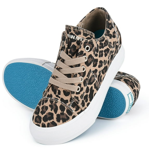 JENN ARDOR Women's Fashion Platform Sneakers Low Top Canvas Flats Lace-up Side Zipper Casual Comfortable Walking Shoes