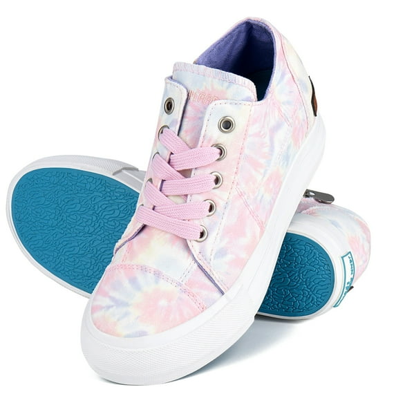 JENN ARDOR Women's Fashion Platform Sneakers Low Top Canvas Flats Lace-up Side Zipper Casual Comfortable Walking Shoes