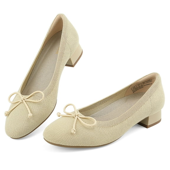 JENN ARDOR Women's Flats Shoes Casual Chunky Pumps Ballet Dress Heels Round Toe Knit Mesh Flat