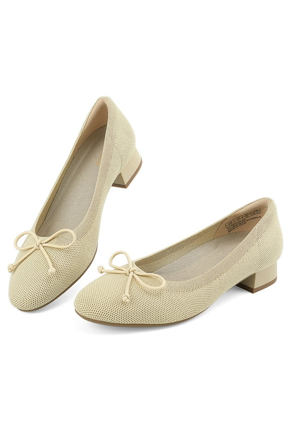 Women's Flats Shoes Casual Chunky Pumps Ballet Dress Heels Round Toe Knit Mesh Flat