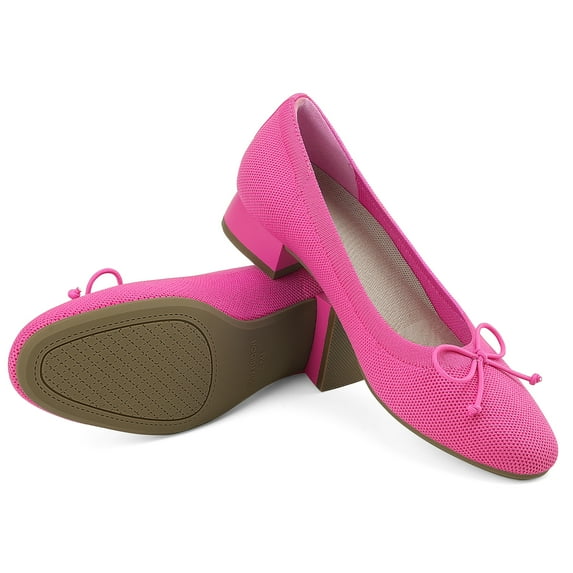 JENN ARDOR Women's Flats Shoes Casual Chunky Pumps Ballet Dress Heels Round Toe Knit Mesh Flat